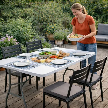 Table pliante résine 10 pers. 180x70cm - pieds métal