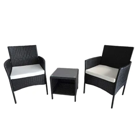 Salon jardin 2 fauteuils & table basse tressée noire