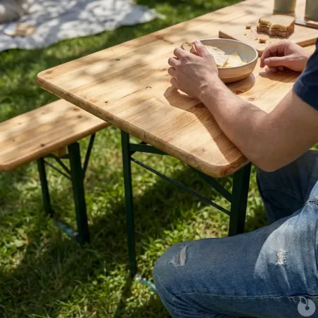 Ensemble table et bancs pin massif 177 cm extérieur