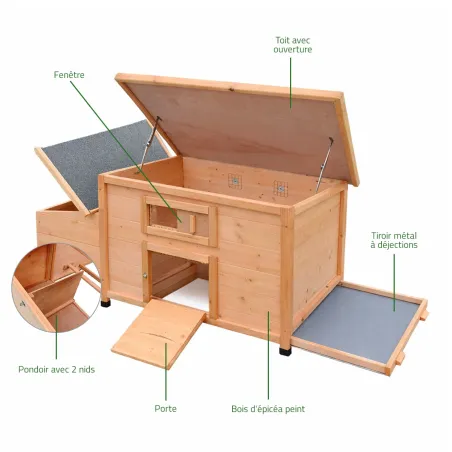 Poulailler bois 3 poules - toit asphalte et fenêtre