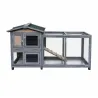Clapier mobile bois avec parc pour lapin - Gris 150x55x86 cm