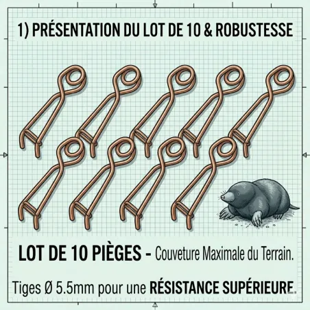 10 pièges à taupe Putange en acier cuivré - Lot efficace