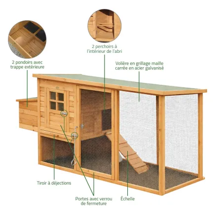 Poulailler bois 2-4 poules avec enclos Avibel 200x75cm