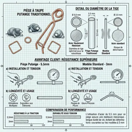 Kit 20 pièges à taupes Putange + pince en acier cuivré