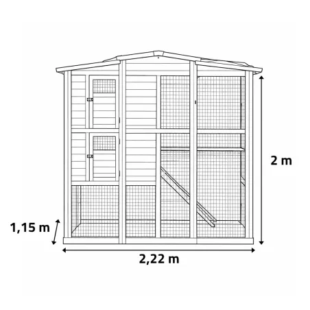 Poulailler bois 2 niveaux 10-15 poules 222x115x200 cm