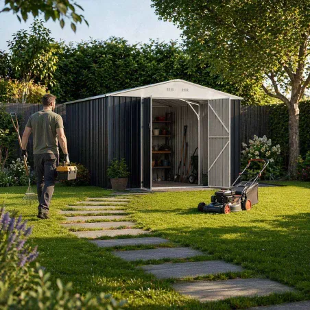 Abri de jardin Escaut acier 12,33m² - 2 portes battantes