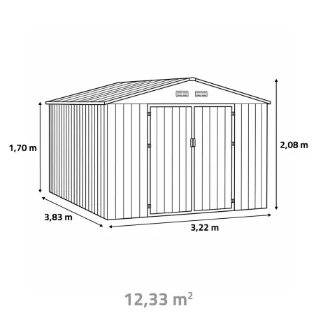 Abri de jardin Escaut acier 12,33m² - 2 portes battantes