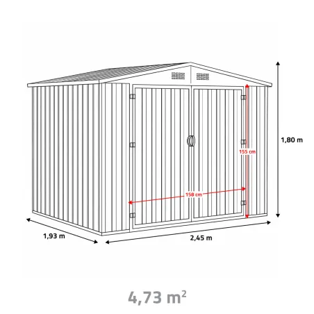 Abri de jardin Durance acier - 2 portes 4,29m²