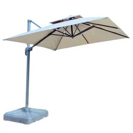 Parasol carré déporté pivotant alu toile 220 g/m² beige 3 X 3 M pied inclus