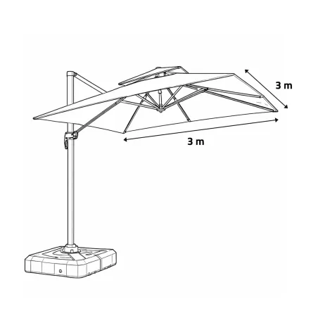 Parasol carré déporté pivotant alu toile 220 g/m² beige 3 X 3 M pied inclus