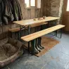 Ensemble 2 tables + 4 bancs pin massif 177 cm extérieur