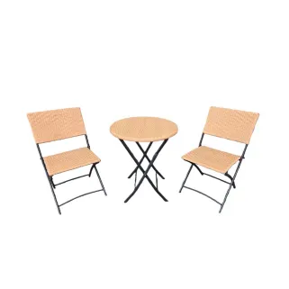 Set bistrot Ø61cm + 2 chaises osier - Acier noir extérieur