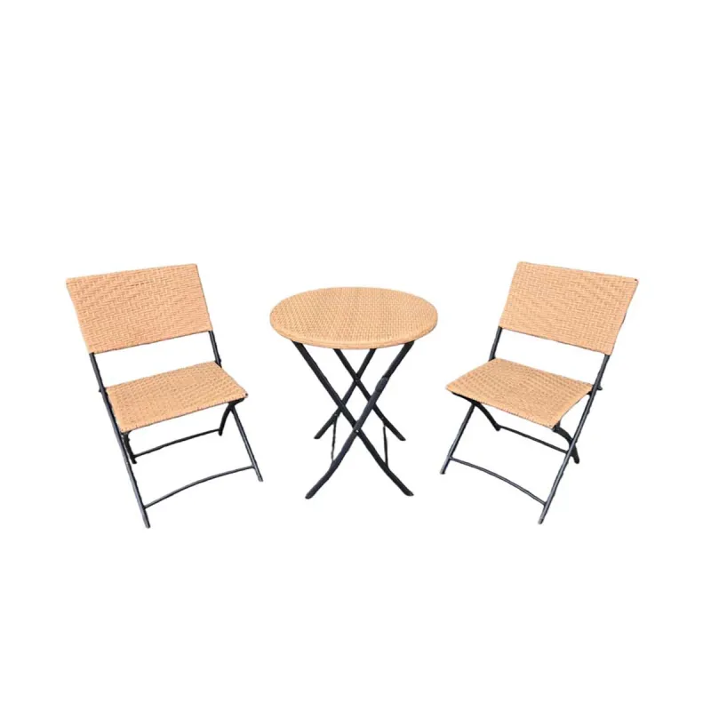 Set bistrot Ø61cm + 2 chaises osier - Acier noir extérieur