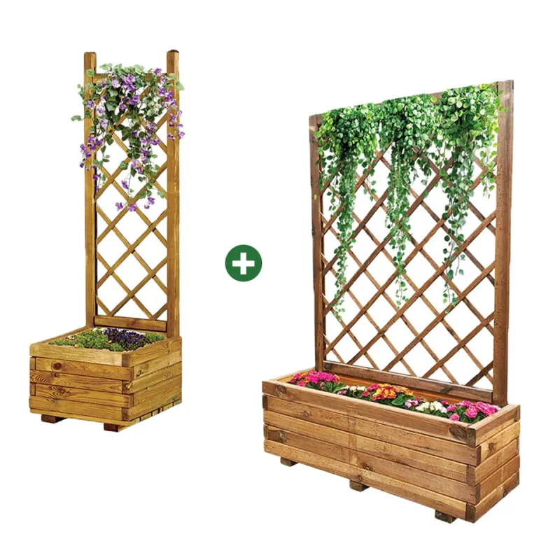 Lot de 2 jardinières treillis en bois traité autoclave