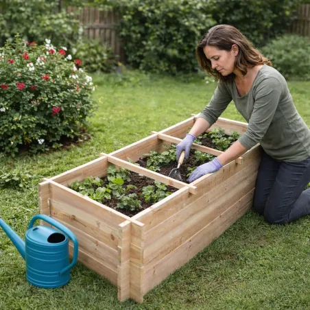 Kit 3 carrés potagers en sapin avec géotextile