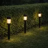 3 lampes solaires LED blanc chaud - Design noir élégant