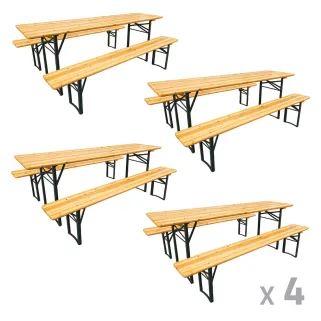 Ensemble 4 tables + 8 bancs pin massif 177 cm pliables