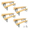 Ensemble 4 tables + 8 bancs pin massif 177 cm pliables