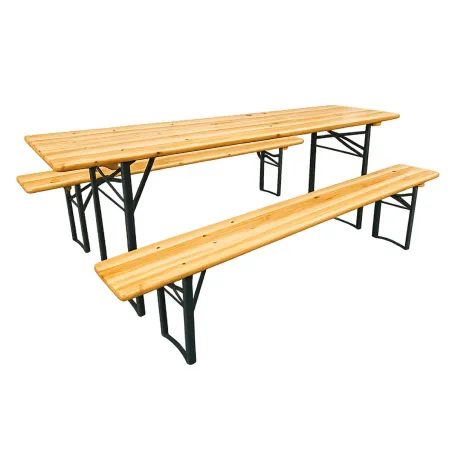 Ensemble 4 tables + 8 bancs pin massif 177 cm pliables