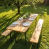 Ensemble 4 tables + 8 bancs pin massif 177 cm pliables