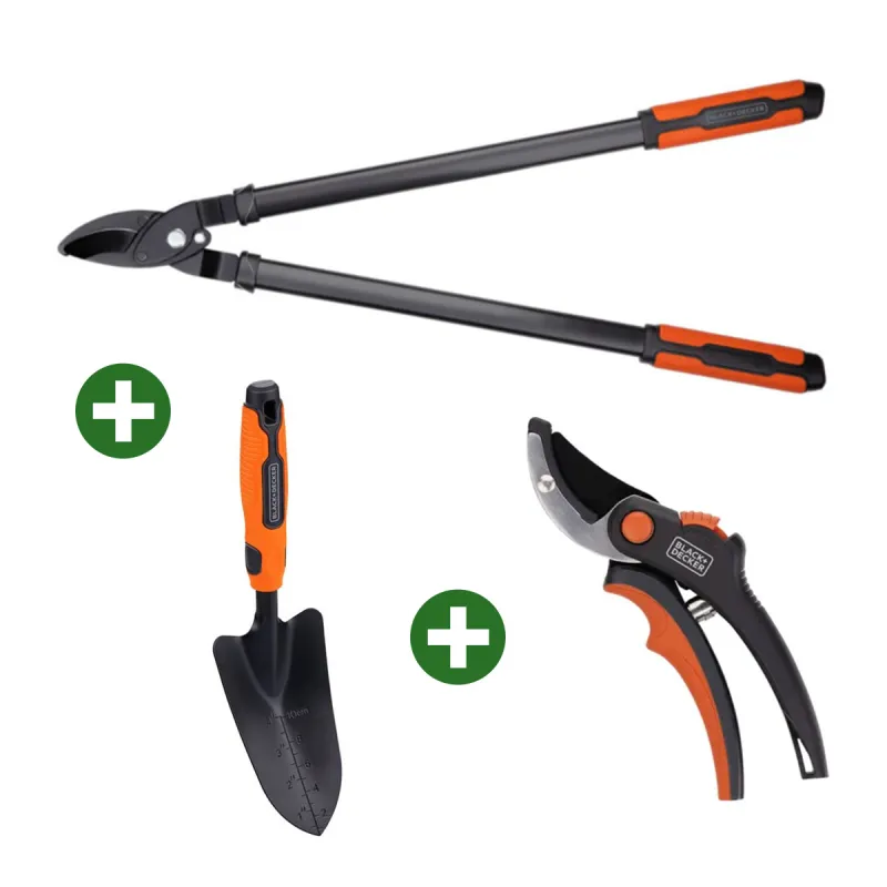 Kit jardinage Black&Decker 3 outils : transplantoir + 2 sécateurs