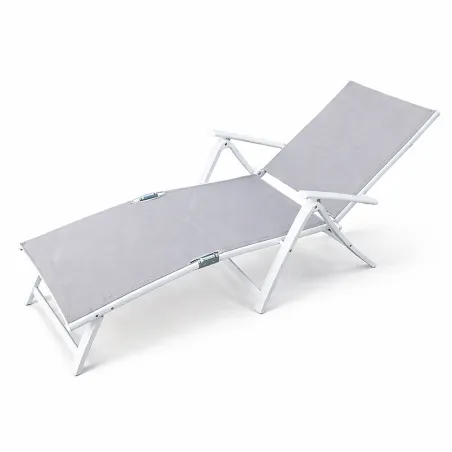 Chaise longue alu blanc 175 cm - Toile textilène résistante