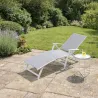 Chaise longue alu blanc 175 cm - Toile textilène résistante