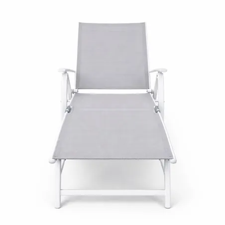 Chaise longue alu blanc 175 cm - Toile textilène résistante