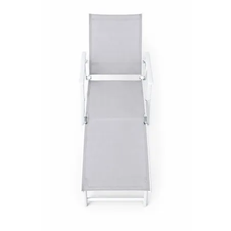 Chaise longue alu blanc 175 cm - Toile textilène résistante