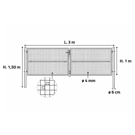 Portail grillagé 2 vantaux 3x1m - Maille 50mm vert