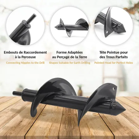 Tarière pour perceuse Ø9 cm - Creusage facile au jardin