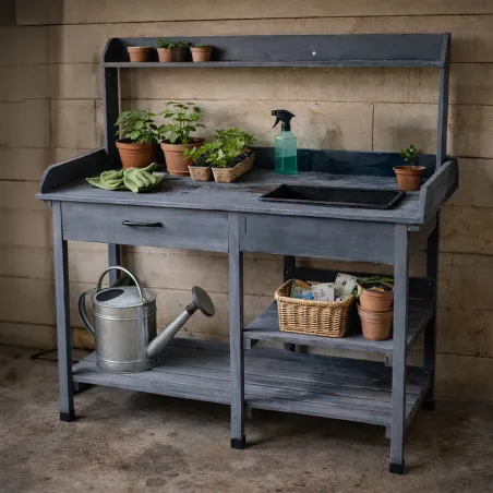 Table rempotage bois avec bac - 114x46x120 cm ergonomique