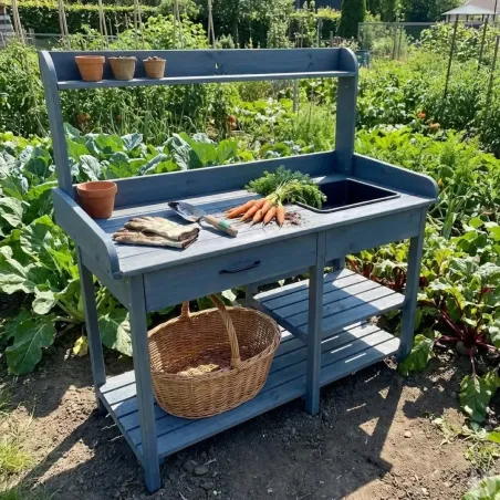 Table rempotage bois avec bac - 114x46x120 cm ergonomique