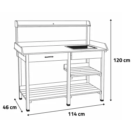 Table rempotage bois avec bac - 114x46x120 cm ergonomique