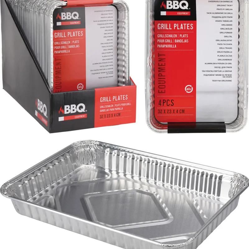4 plateaux alu pour barbecue - 32x23x4 cm - Lot économique