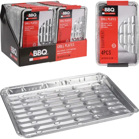 4 plateaux alu pour barbecue - 24x16 cm - légers et résistants