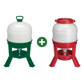 Kit abreuvoir 30L + mangeoire 23kg sur pieds volailles