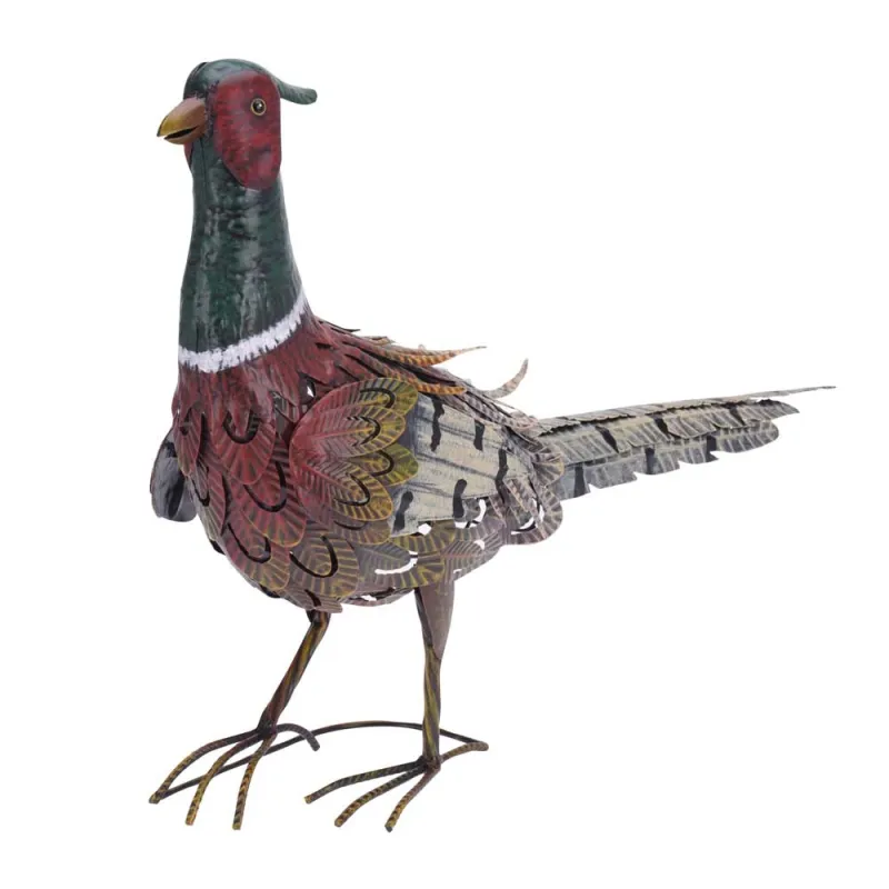 Faisan décoratif en métal - 58x20x40 cm élégant